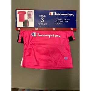 Champion Girls 3-Piece Set 18M Polyester Tee Cotton Tank & Shorts Pink & Black D